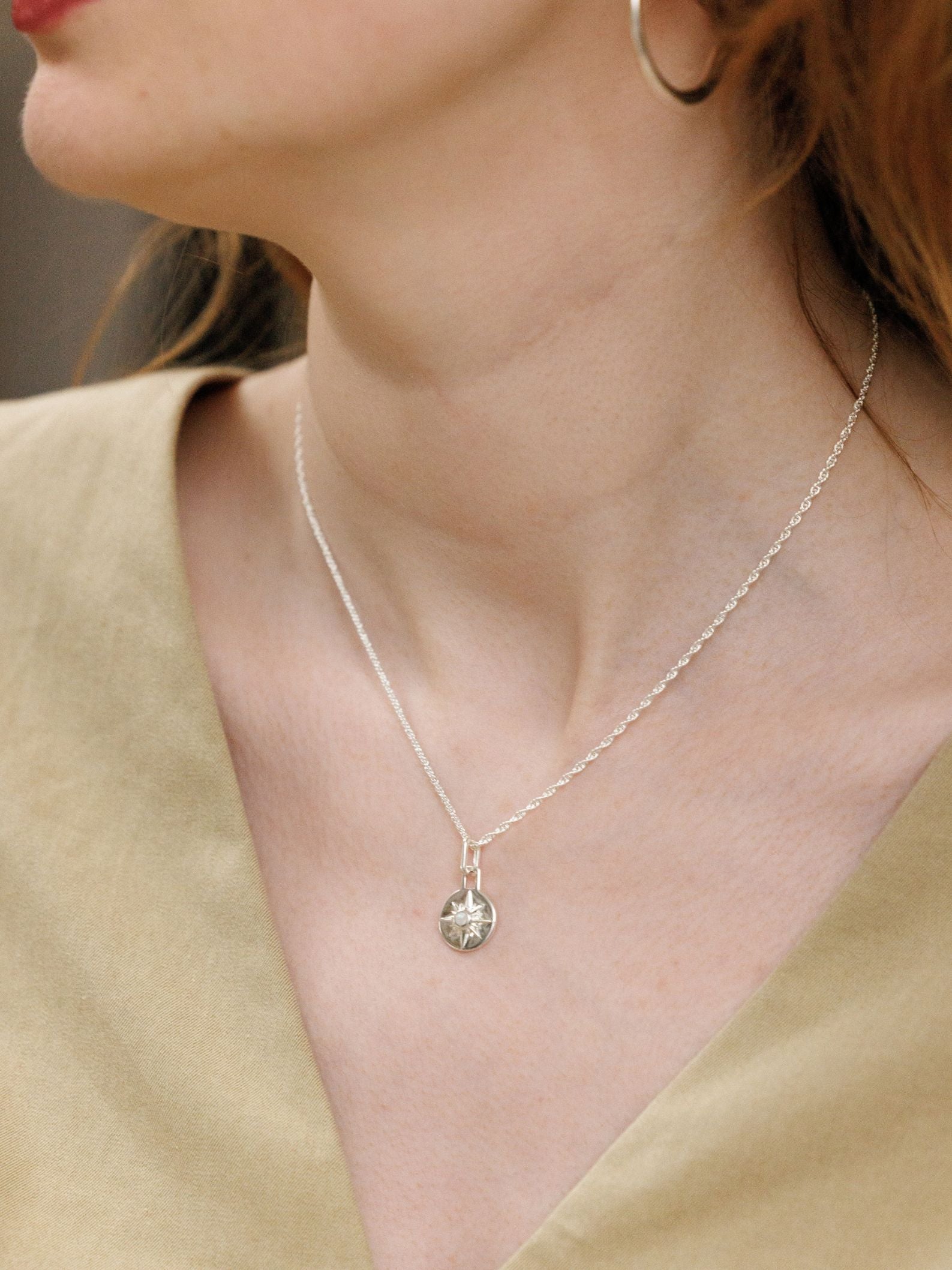 MINI ASTRID NECKLACE 16" CHAIN <br> Sterling Silver - White Mother of Pearl