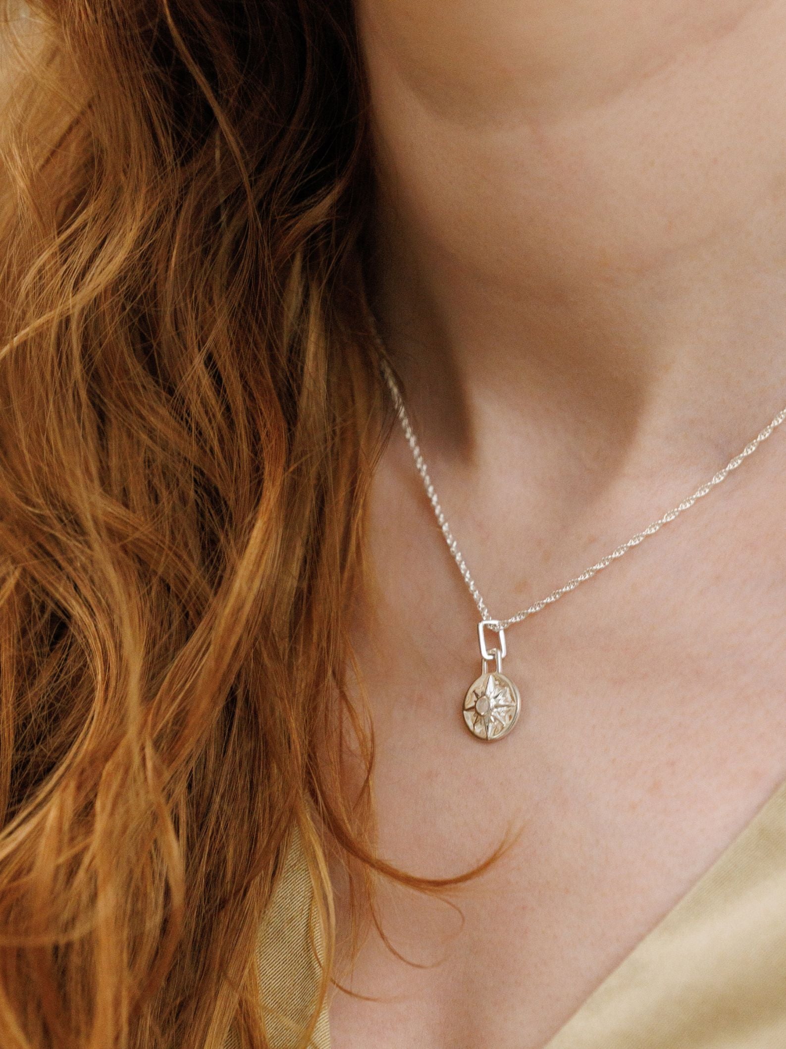 MINI ASTRID NECKLACE 16" CHAIN <br> Sterling Silver - White Mother of Pearl