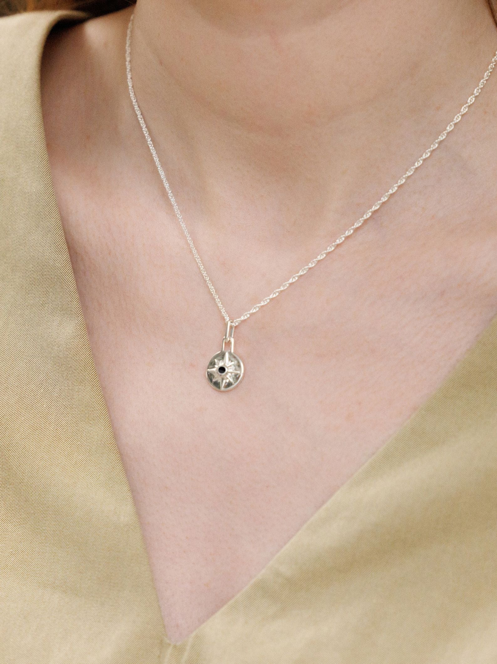 MINI ASTRID NECKLACE 16" CHAIN <br> Sterling Silver - Onyx