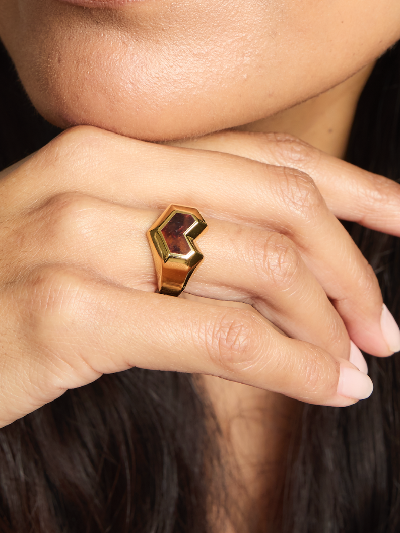 DARYL RING <br> 18k Gold Plated - Red Tiger Eye