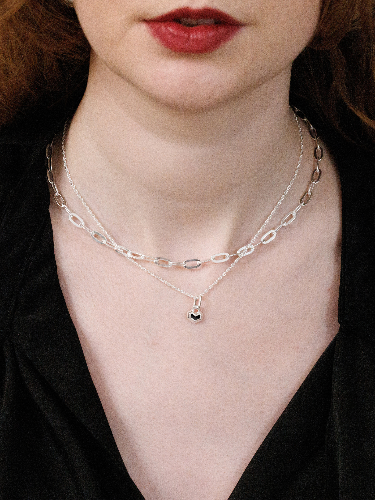 MINI DARYL NECKLACE 16" CHAIN <br> Sterling Silver - Onyx