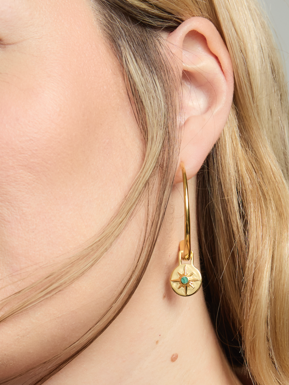 ASTRID CHARM SMALL HOOPS <br> 18k Gold Plated - Malachite
