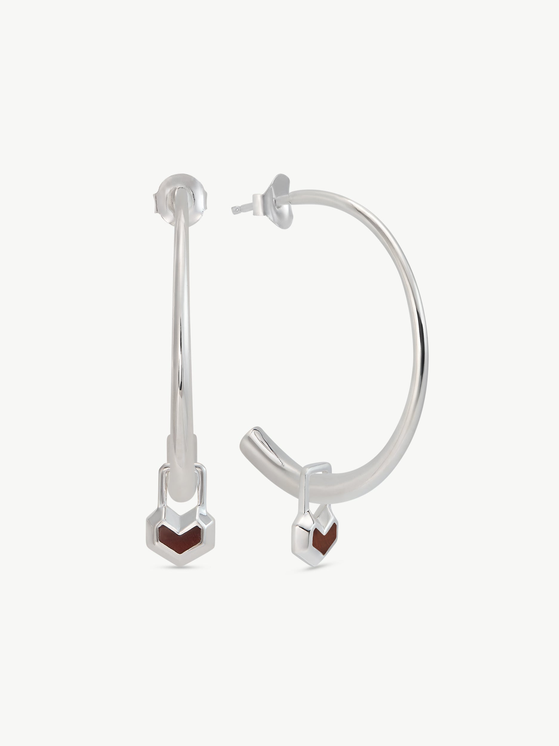 DARYL CHARM SMALL HOOPS <br> Sterling Silver - Red Tiger Eye
